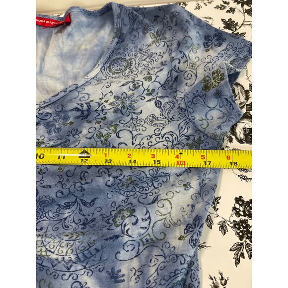 Gloria Vanderbilt Short Sleeve Floral Crochet Babydoll Top Women's Size L Blue - Picture 8 of 9